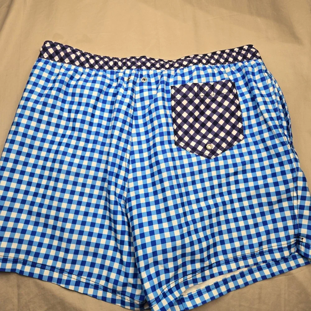 Draper James x Lands End Mens Gingham Polo and Swim Trunks‎ Set Blue Navy XL